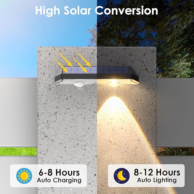 Solar Fence Lights Outdoor - 2700/4000/6000K 3 Mode, IP65 Waterproof Fence Solar Lights Outdoor, Fence Light Solar Powered for Outside, Backyard/Railing/Step/Patio/Stair Railings and Wall (8 pack)