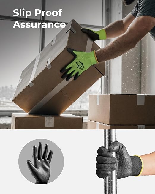 OKIAAS Work Gloves for Men，Ultra Thin and Lightweight Working Gloves with Grip, 12 Pairs Bulk Pack Construction Gloves with Polyurethane Coating, Safety Gloves for Light Duty Work (Blue, X-Large)
