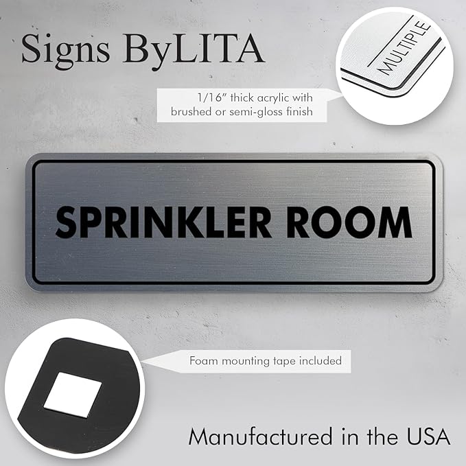 Signs ByLITA Standard Sprinkler Room Sign (Brushed Gold) - Large 2 Pack