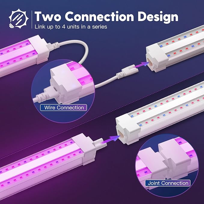 FREELICHT 6 Pack 4FT LED Grow Light, 40W (250W Equivalent), Red Blue (660nm+460nm) Full Spectrum Grow Light for Indoor Plants, Linkable Plug in Plant Growing Lamps for Hydroponic Seeding Veg Flower