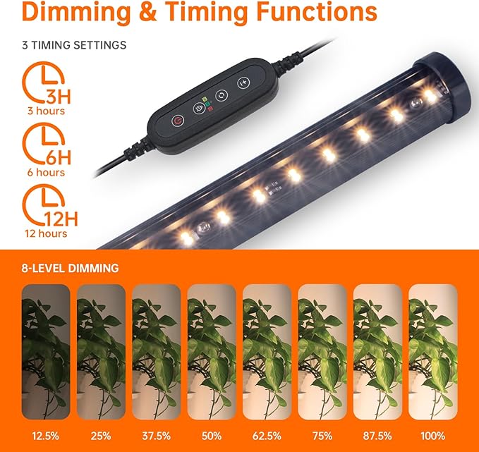 Standing Grow Lights for Indoor Plants,T10 Full Spectrum Vertical Grow Light Wide Illumination Area,16in-65in Adjustable Height Plant Light with Stand,3 Light Modes Floor Grow Light with Timer