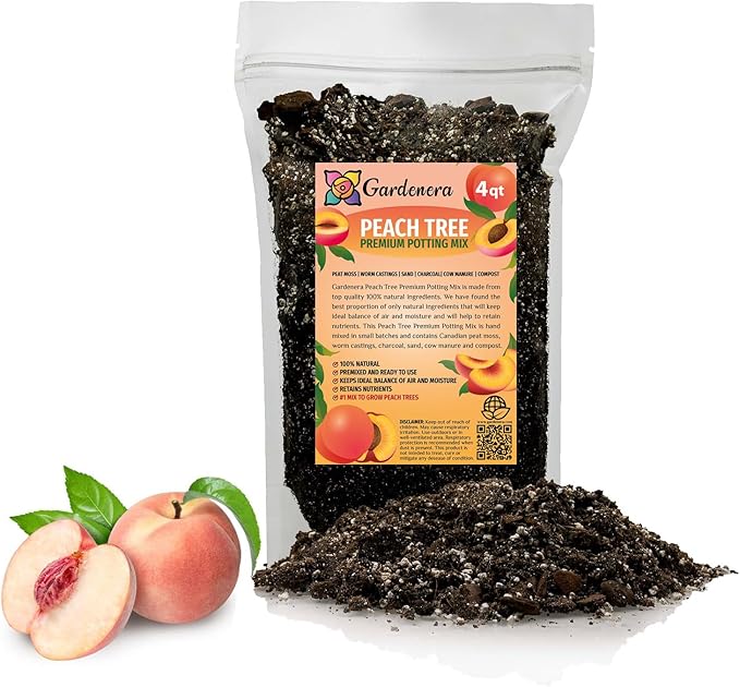 Premium Peach Potting Soil Mix - Optimal Nutrient-Rich Blend for Thriving and Juicy Peaches - 4 Quart