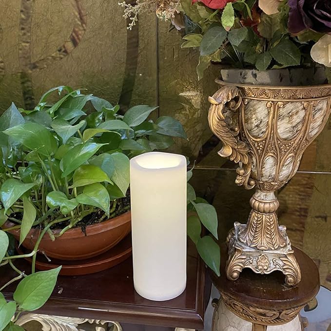 CANDLE CHOICE Waterproof Outdoor Battery Operated Flameless Candles with Timer Large Plastic Resin Bright Flickering Electric LED Pillars Lantern Garden Wedding Christmas Decorations 4”(D)x10”(H) 2PCS