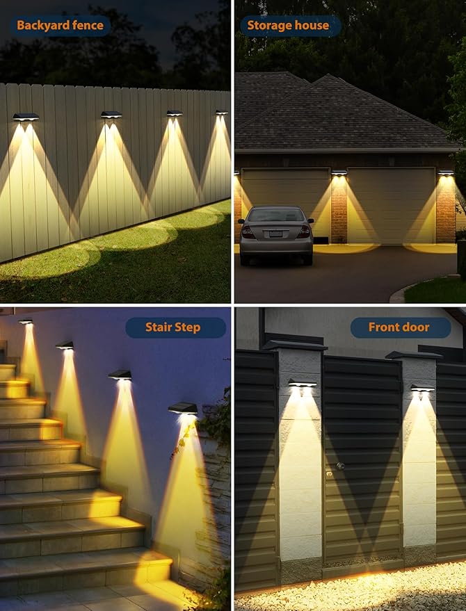 Solar Fence Lights ,Warm White & Cold White & Mixed Color 3 Modes Lens LED Dusk to Dawn Deck Light, Fence Solar Lights Outdoor Waterproof,Solar Outdoor Lights for Backyard/Railing/Wall set of 20