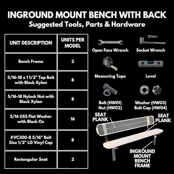 Coated Outdoor Furniture Heavy-Duty Outdoor Bench Thermoplastic Coated, Expanded Metal, Commercial-Grade Seating, Made in America (Inground with Back, 6 Ft, Textured Brown)