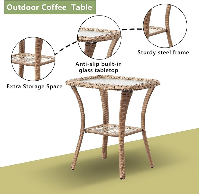 Outdoor Wicker Patio Furniture Set - 5 Pieces Rattan Patio Conversation Set with 2 Rocking Swivel Chairs,2 Ottomans and 1 Side Table for Porch Deck Backyard Garden(Yellow/Beige)