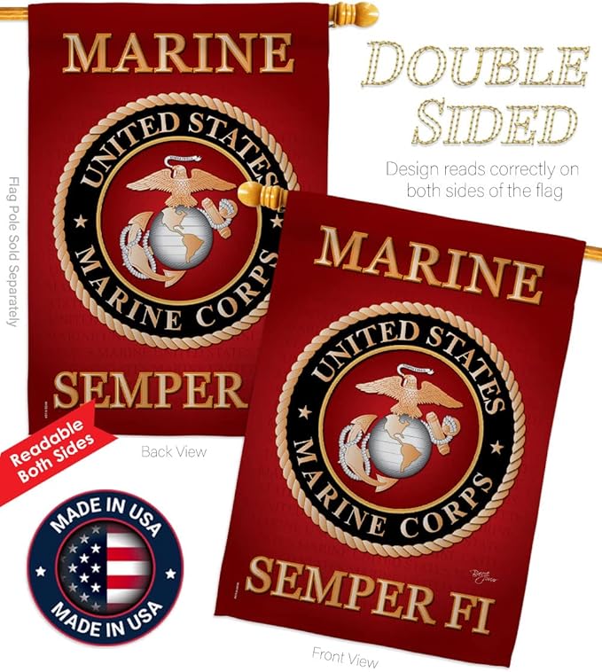 Breeze Decor HS108057-BO-02 Marine Corps Americana Military Decorative Vertical Set, House Flag 28" x 40", Thick Fabric