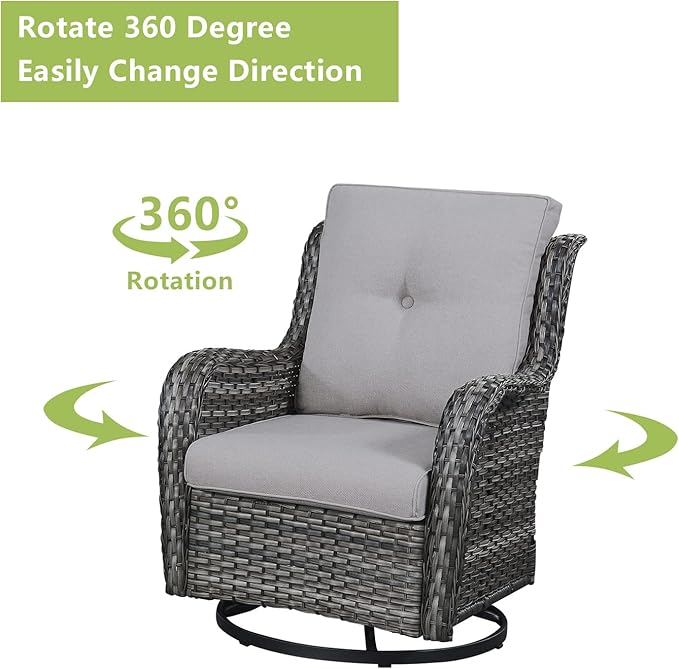 Outdoor Patio Swivel Rocker Chairs - Single Wicker Rattan Patio Swivel Rocking Chair with High Back,Deep Seating and Comfort Cushions for Deck Porch Garden,Mixed Grey/Beige
