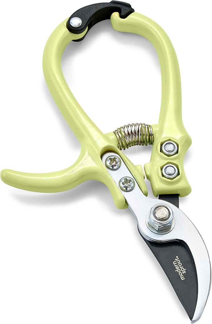 Modern Sprout Hand Pruners - Lightweight Pruning Shears W/Easy Lock- Gardening Scissors - Bypass Sharp Carbon Steel Blade - Rust Resistant - Garden Tools - Reusable Holster - Chartreuse