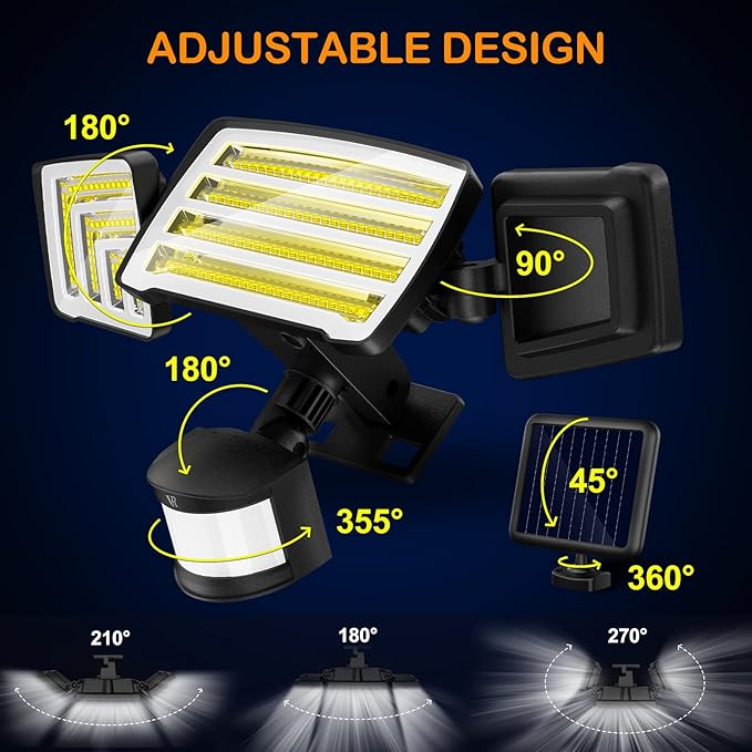 Solar Motion Sensor Flood Lights Outdoor - 4000LM 4 Lighting Modes, 72FT Sensing Distance, Split 3000mAh Solar Panel, IP65 Waterproof Security Lights with Remote for Porch Yard Patio Garage