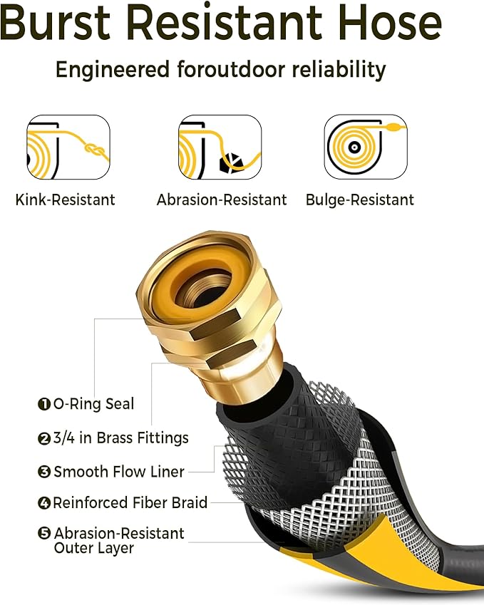 Retractable Garden Hose Reel 5/8 in x 100 ft Metal Bracket, 2025 Upgraded Dual Ratchet Lock UV & Freeze Protection Brass Seal Slow Retraction Anti-Tangle Hose 180°Swivel