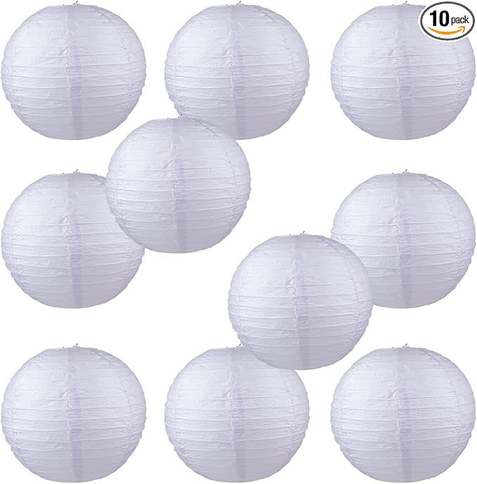 WYZworks Round Paper Lanterns 10 Pack (Light Lavender, 10") - Hanging Paper Lanterns Lamp for Wedding, Birthday, Party and Home Decorations with 8", 10", 12", 16" Option