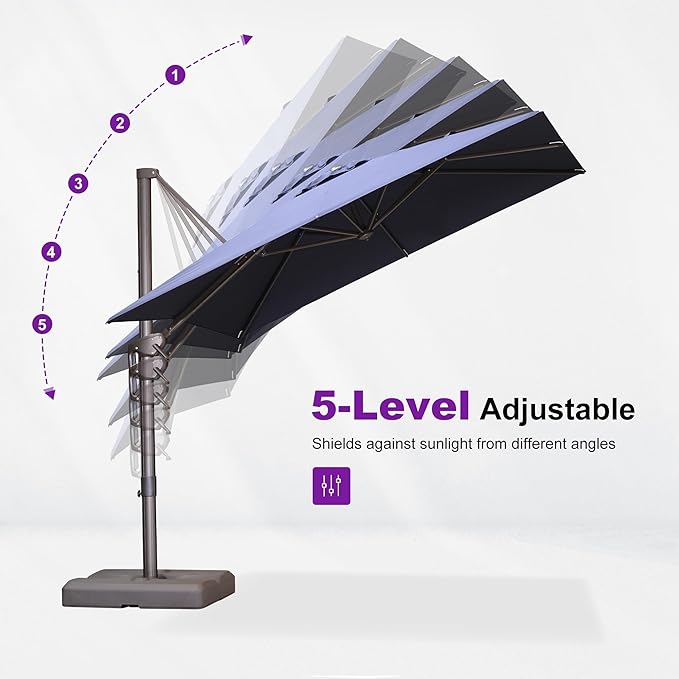 PURPLE LEAF 9 Feet Patio Umbrella Square Cantilever Umbrella Outdoor with 360° Rotation and Aluminum Offset Hanging for Pool Deck Garden Backyard, Navy Blue