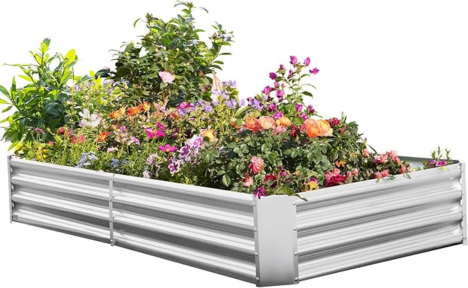 Outdoor Metal Galvanized Raised Planter Box,Rectangular Large Garden Bed Kit for Vegetables, Fruits, Flowers and Herbs 8X4X1FT