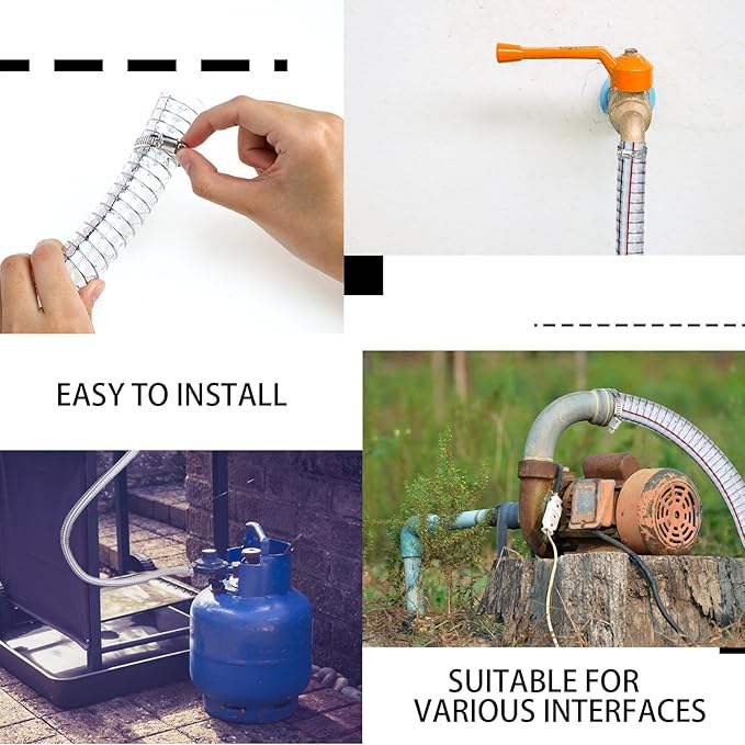 Frienda Heavy Duty Steel Wire Flexible Tubing with Fasteners PVC High Pressure Drain Hose Tube Pond Tubing Clear Wire Reinforced for Pond Bilge Pump Vacuum Suction Hose(6.6 Ft,1.5 Inch Id)