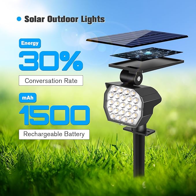NIORSUN Solar Spot Lights Outdoor,23 LEDs Landscape Lighting with Auto On/Off and 3 Lighting Modes, IP67 Waterproof Spotlights,Outdoor Solar Lights for Yard Garden,6 Pack(Warm White)