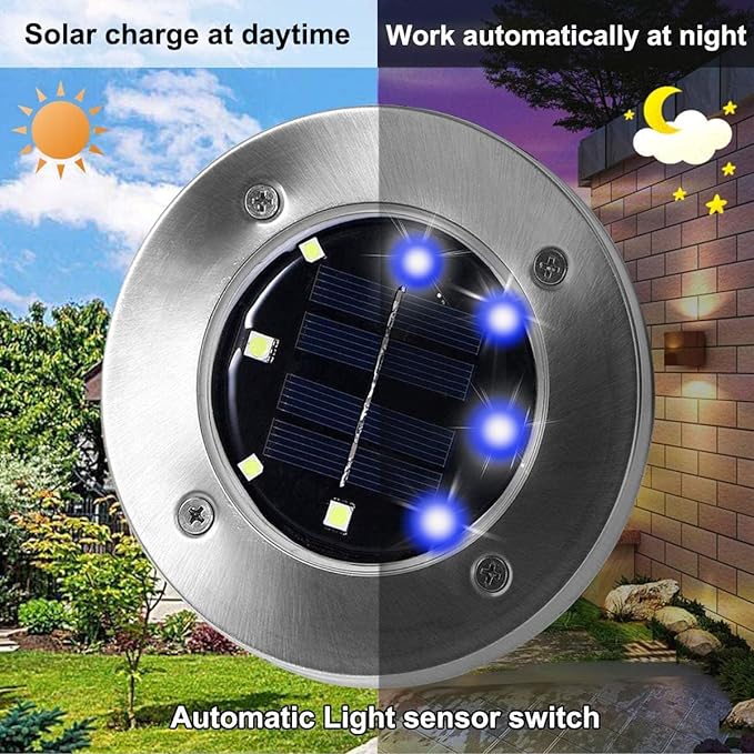 Solar Ground Lights - Upgraded Waterproof Garden Lights for Outdoor, Landscape, Yard, Deck, Lawn, Patio, Walkway (8 Pack Blue)