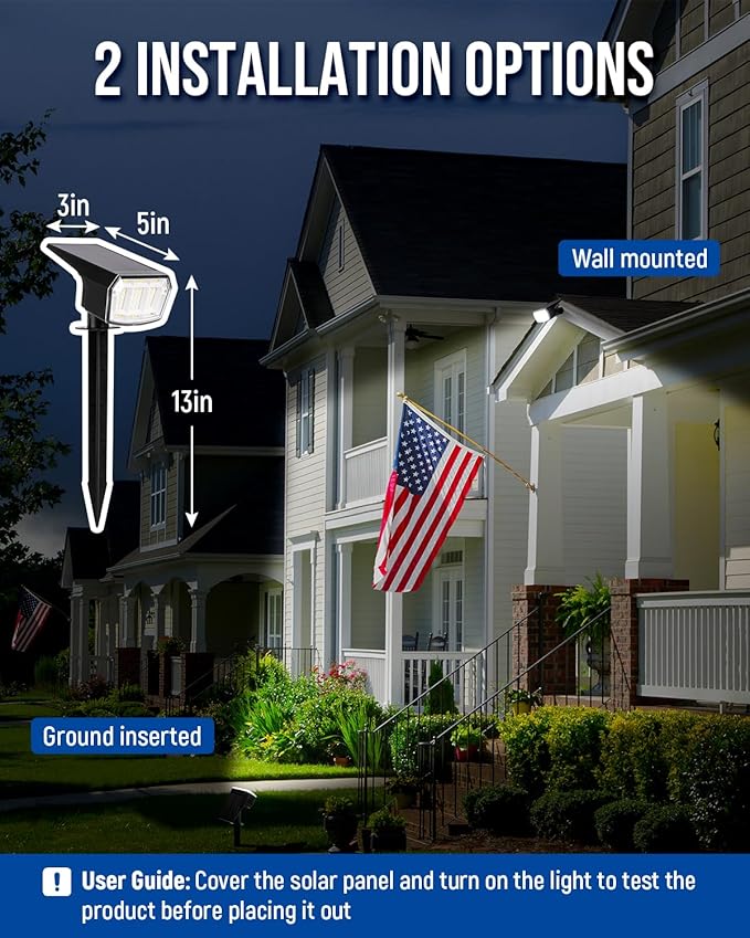 Solar Spot Lights Outdoor Waterproof 1 Pack IP65, 63 LED 3 Lighting Modes Spotlights for Outside Yard Garden House Garage Landscape Lights-Cool White