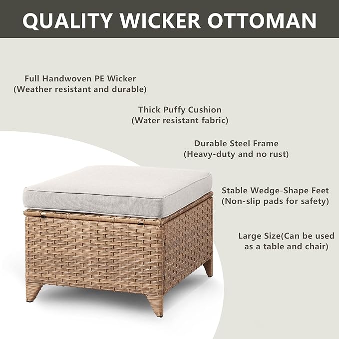 Outdoor Wicker Patio Furniture Set - 5 Piece Rattan Patio Conversation Set with 2 Rocking Swivel Chairs,2 Ottomans and 1 Sofa for Porch Deck Backyard Garden(Yellow/Beige)