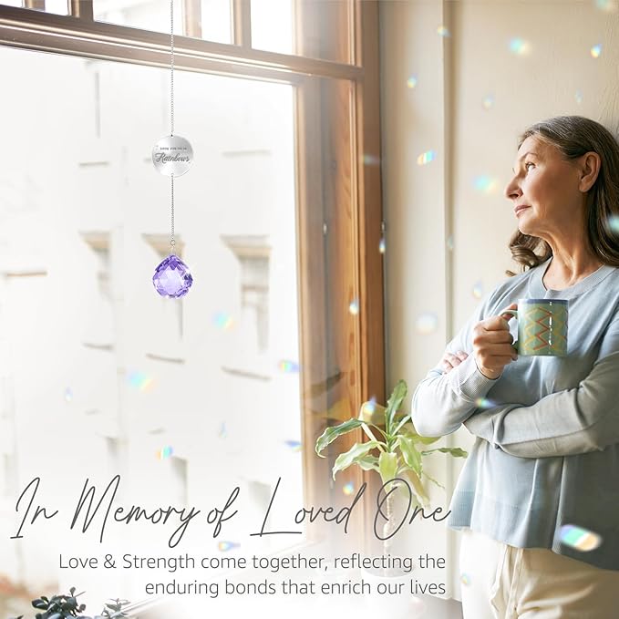 Memorial Gifts for Loss of Loved One, Unique Sympathy Idea, Purple Crystal Ball Grief Suncatcher, Rainbow Bereavement Box for Mom Dad Husband Son Daughter