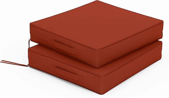 Patio Chair Cushions 17 X 16 X 3 Inch Waterproof Outdoor Seat Cushions for Patio Furniture, Outdoor Sofa Couch Pads with Ties & Handle, Set of 2, Terra Red
