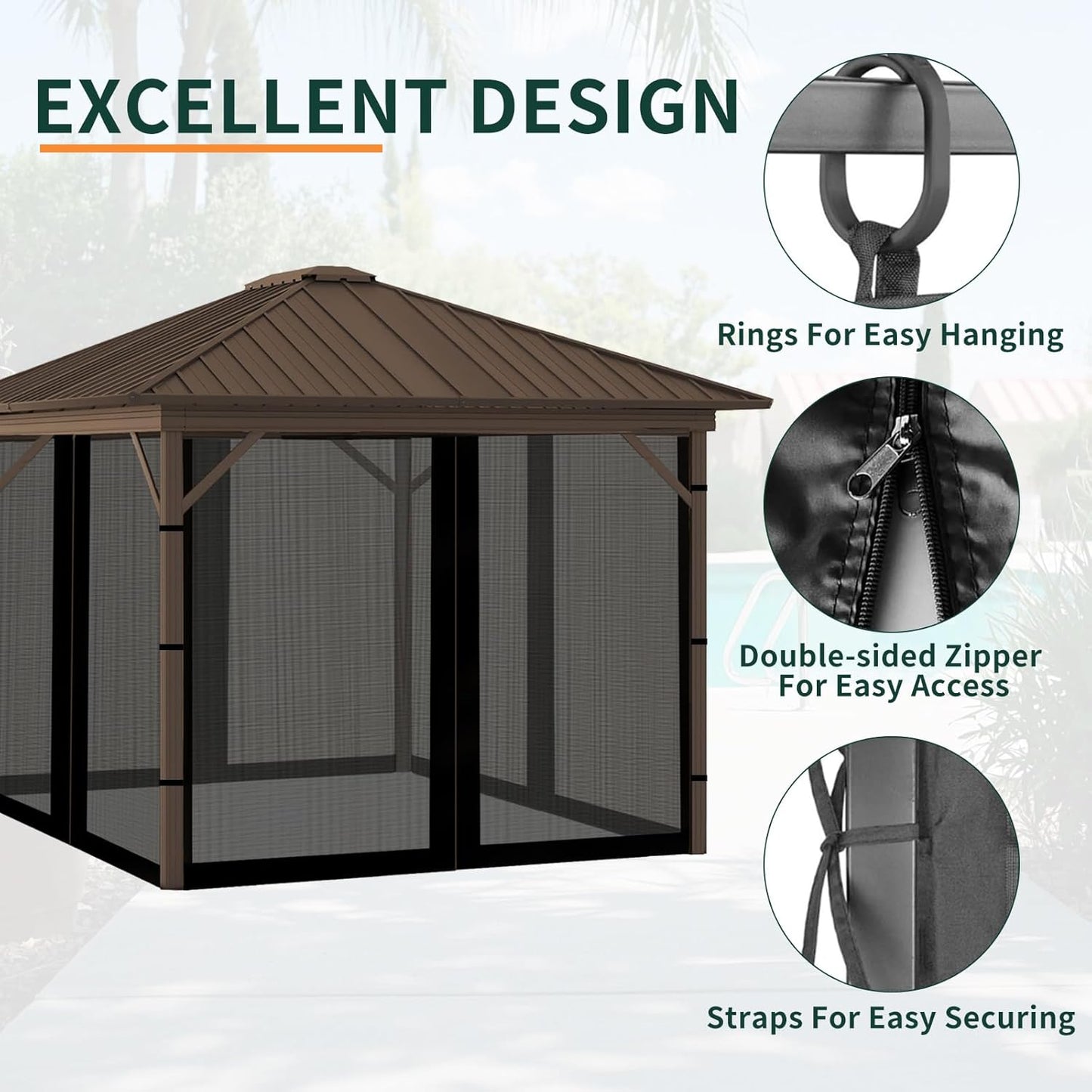 Replacement Gazebo Mosquito Netting 10' x 10',Universal Netting for Canopy Tent,4-Panel with Zipper for Outdoor Patio,Backyard (Mosquito Net Only,Black)
