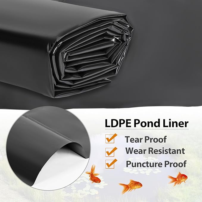 Pond Liners 20 x 25 Feet, Easy Cutting LDPE Pond Liner 20 Mil, High Preformed Koi Pond Liner for Ponds, Streams, Fountains and Garden Waterfall
