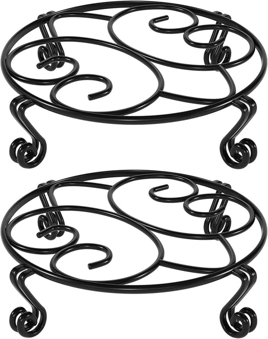 Yimobra 2 Pack Plant Stand for Flower Pot Heavy Duty Potted Holder Indoor Outdoor Metal Rustproof Iron Garden Container Round Supports Rack for Planter (11.8Inches, Black)