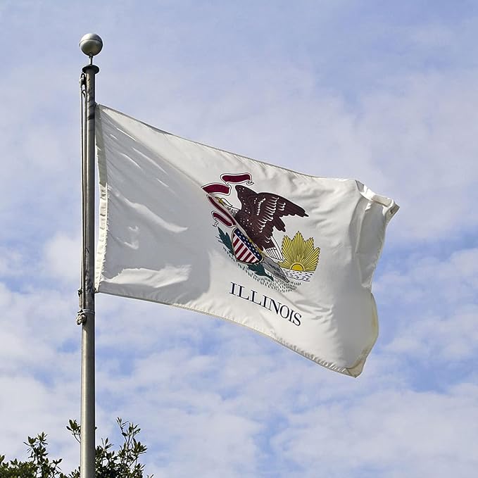 TOPFLAGS Illinois Flag 3x5 Ft IL State Flags Embroidered Heavy Duty for Outdoor with 2 Brass Grommets 4 Stitching Rows Vivid Color Sewn Stripes