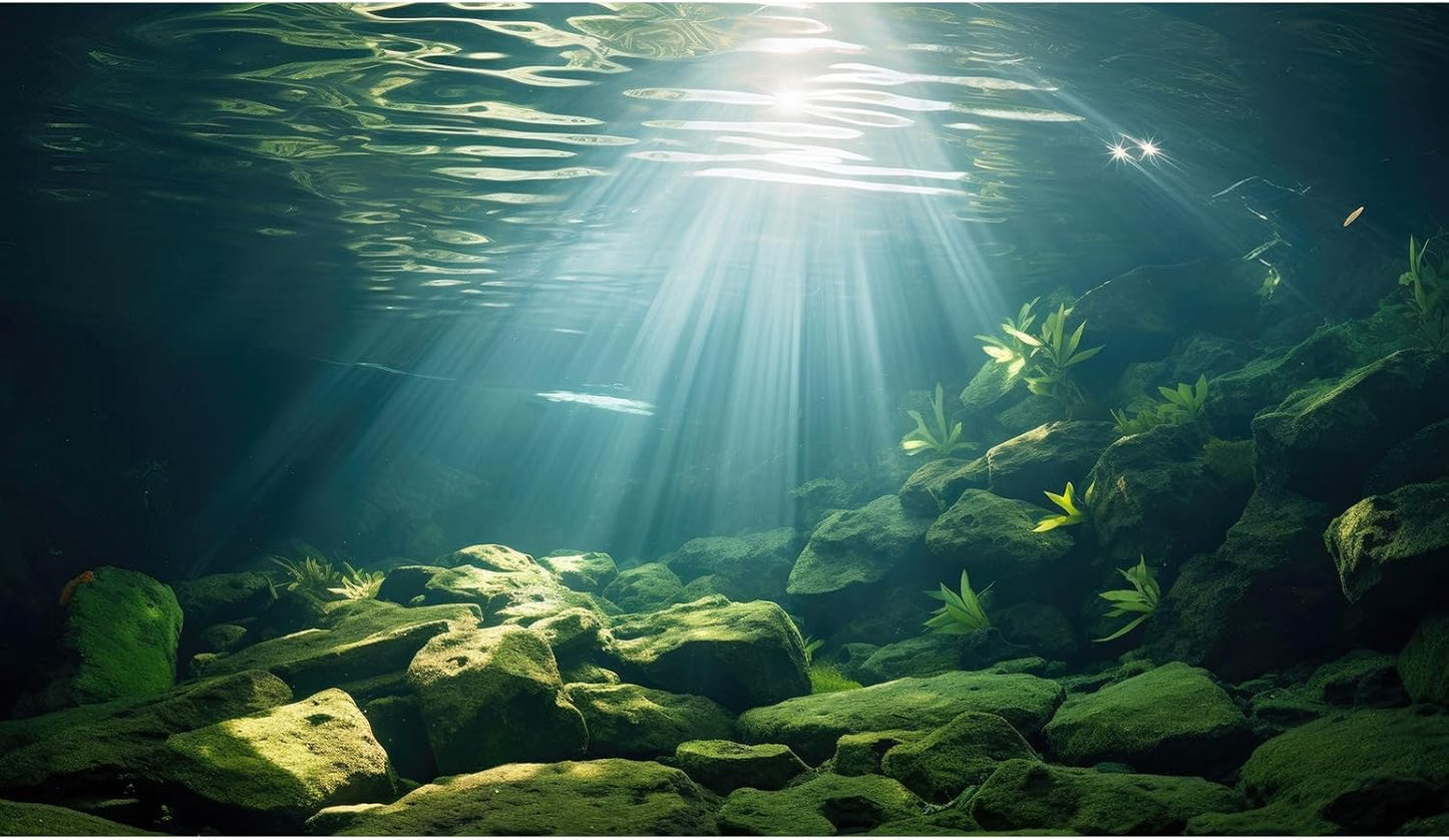 Under The Sea Aquarium Background Aquatic Plants Deep Sea Fish Tank Background Underwater Sunray Rock Terrarium Backgrounds Deep Ocean Floor Tropical Fish Tank Backgrounds 30x12in