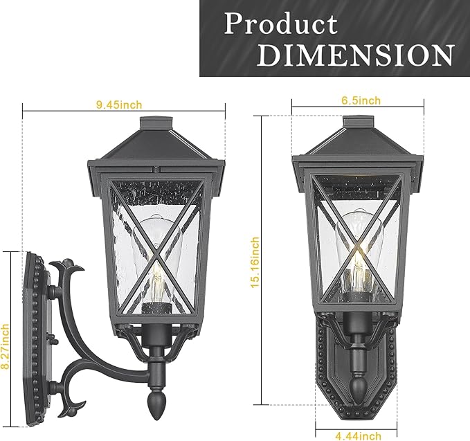 Darkaway Outdoor Wall Light Fixture,2pcs Outside Porch Lights Wall Mounted Seeded Glass Exterior Waterproof Lantern Modern E26 Socket Wall Sconce Lighting for Front Door Yard Patio