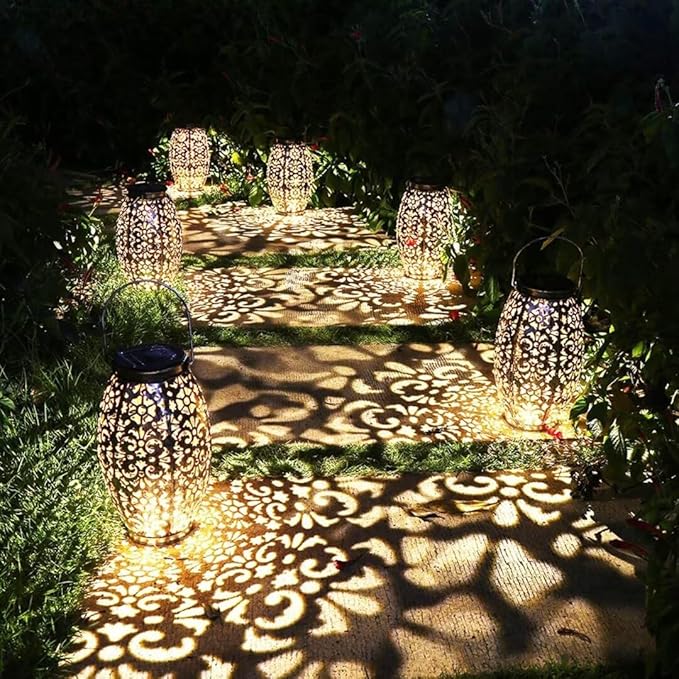 Kaixoxin 2 Pack Solar Lantern Lights for Hanging or Table Outdoor Solar Light for Patio Courtyard Garden (Silver-2pack)