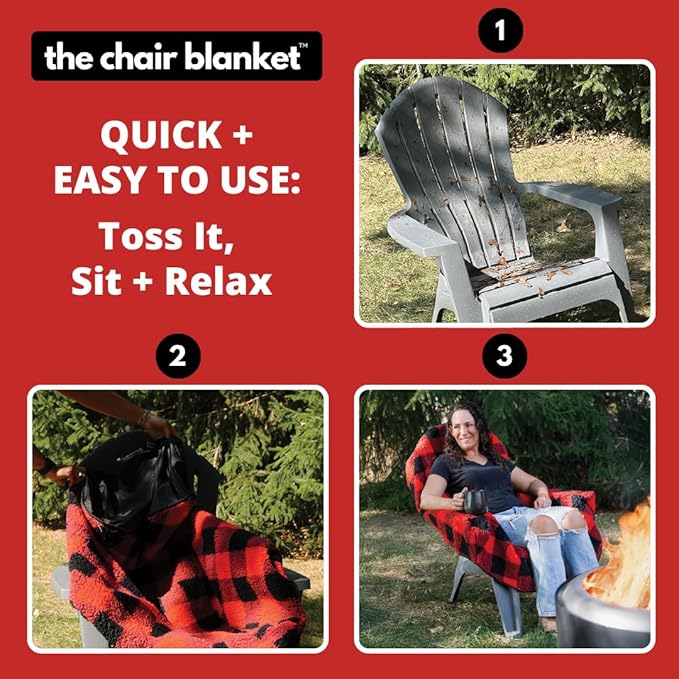 CITYBONFIRES The Chair Blanket – Reversible, Waterproof & Sherpa-Lined - Stretchable Elastic Back - Original Patio Chair Cover – Ideal for Homes and Outdoor Furniture- with Carry Pouch – Green Plaid