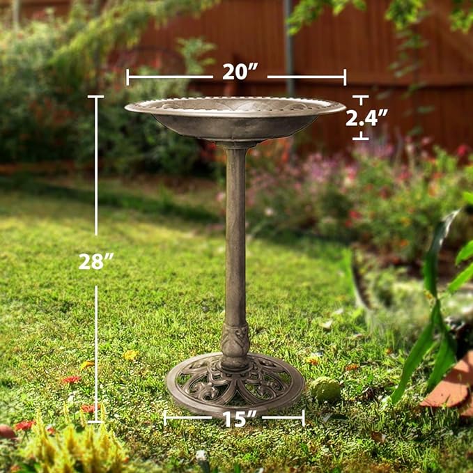 VIVOHOME 28 Inch Height Polyresin Lightweight Antique Outdoor Garden Bird Bath Copper