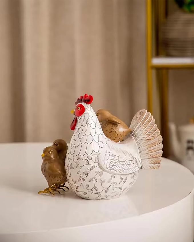 Elenon Funny Garden Chicken Outdoor Statue Decorative, Adorable Flower Bed Decor Rooster Statue, Yard Patio Art Decor Sculptures Table Ornament