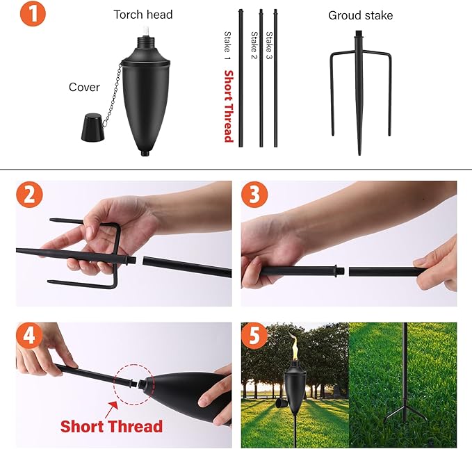 4 Pack Garden Torches for Outside， 22 oz Metal Citronella Torch with 3-Prong Grounded Stake, Perfect for Patio, Lawn, and Backyard Décor