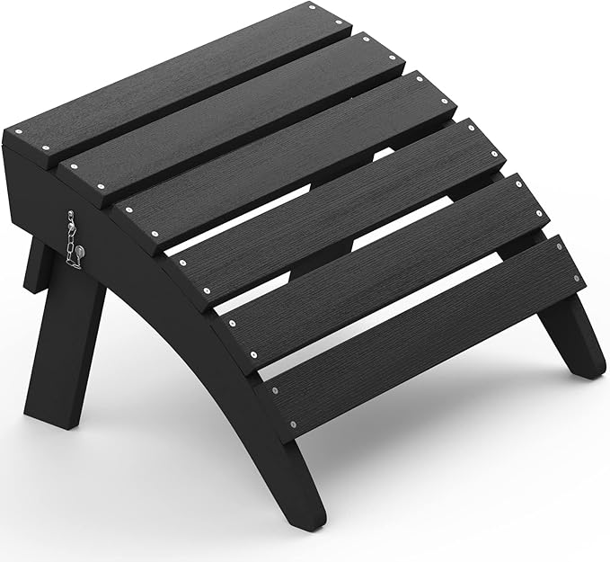 SERWALL Folding Adirondack Ottoman, No-Assembly Outdoor Footrest, All Weather Use Patio Footstool for Adirondack Chair, Black