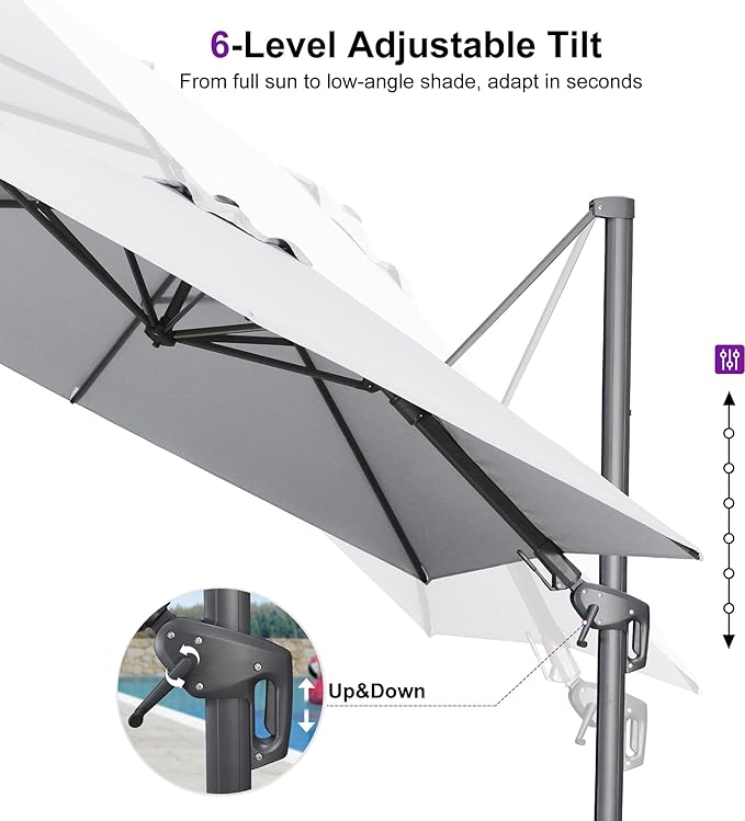 PURPLE LEAF 8' X 10' Left-right Tilting Outdoor Patio Umbrella Swivel Offset Cantilever Heavy Duty Rectangle Aluminu Umbrella with UV Resistant for Deck Pool Patio Backyard, Pebble Grey