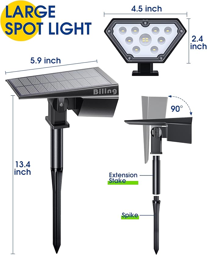 Biling Solar Spot Lights Outdoor, Bright 700 Lumen IP67 Waterproof Adjustable House Lights for Patio Pathway Yard Garden Driveway Tree - Warm White (6 Pack)