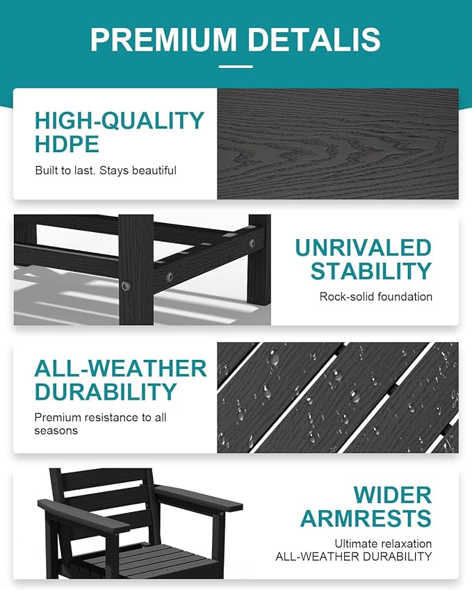 Patio Dining Set for 6 with Umbrella Hole - 66" Outdoor Table & 6 Chairs, All-Weather HDPE Outdoor Furniture for Lawn, Garden, Backyard, Poolside, Black