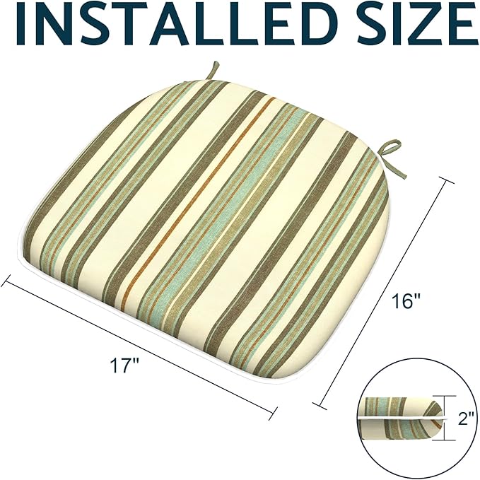 Indoor/Outdoor Chair Cushions 16x17 Inch, Patio Chair Cushions with Ties, All Weather Seat Cushions for Patio Furniture Home Garden Chair Use, Set of 4,Stripe Onyx