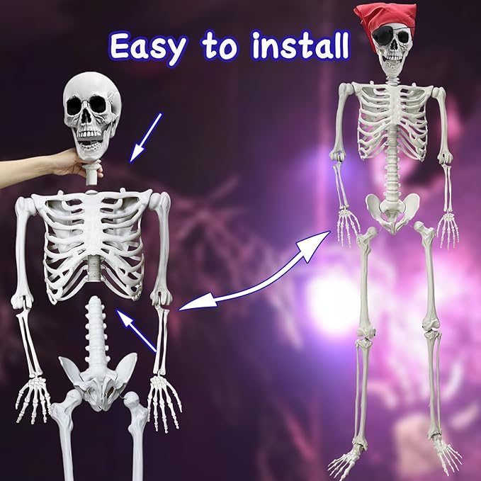5.4Ft Halloween Skeleton - Life Size Full Body Realistic Human Bones with Posable Joints for Halloween Pose Skeleton Prop Decoration
