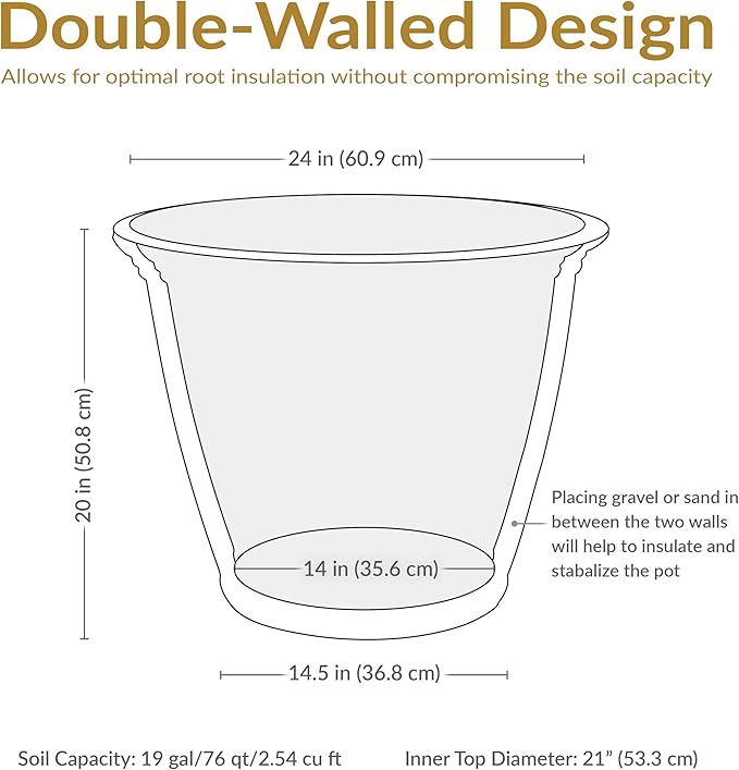 Sunnydaze 24-Inch Anjelica Large Plastic Pot for Plants - Outdoor Polyresin Round Planter with Drillable Drainage Holes - Beige - 4pk