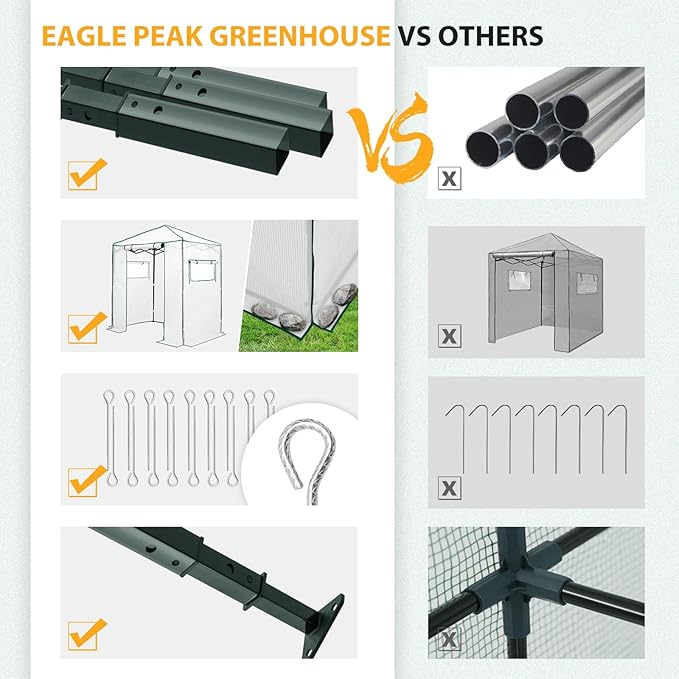 EAGLE PEAK 6x4 Portable Walk-in Greenhouse, Pop-up Indoor Outdoor Garden Green House, Zippered Door and Windows, PE Cover, White