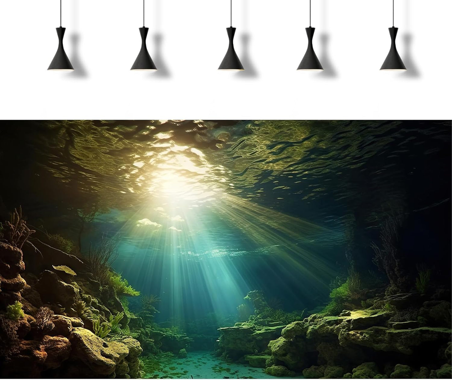 Fish Tank Background Under The Sea Aquarium Background Ocean Floor Sunray Rock Terrarium Backgrounds Coral Reef Aquatic Plants Underwater Cave Aquarium Wallpaper for Fish Tank Decorations 24x12in