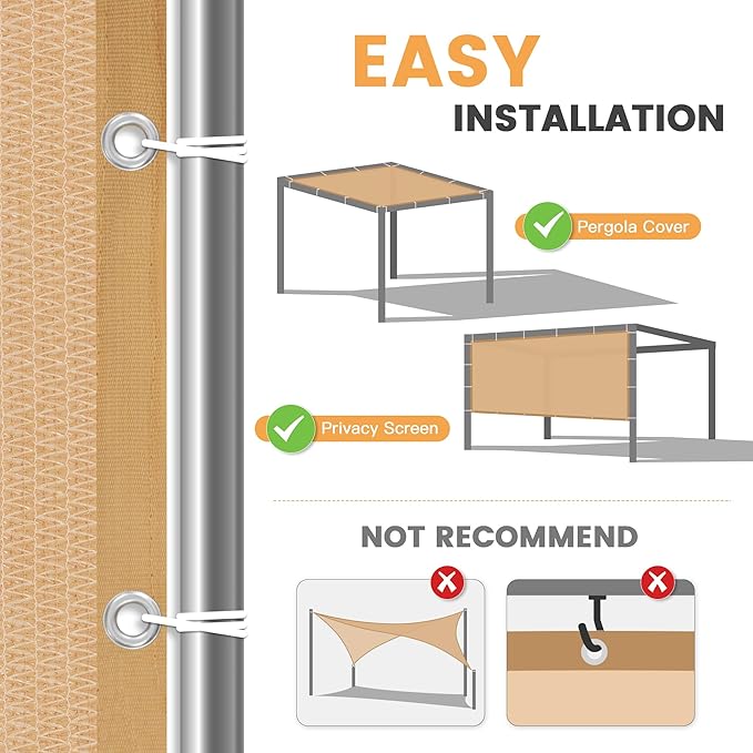 VICLLAX Shade Fabric Sun Shade Cloth with Every 2 FT Grommets for Patio Garden Pergola Cover Canopy 13x16 FT, Wheat