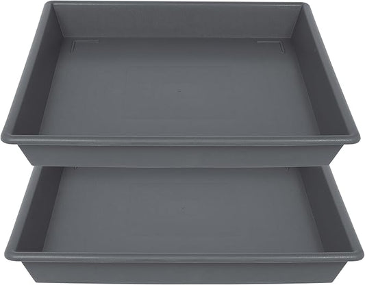 Square Plant Saucer 16 Inch 2 Pack, Plant Stand Plant Trays for Pots Heavy Duty Gray Plastic Plant Saucers for Indoors Outdoors, Flower Pot No Holes Plant Lover Gardening Gifts