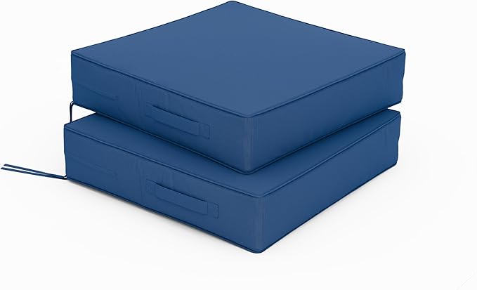 Patio Chair Cushions 19 X 19 X 4 Inch Waterproof Outdoor Seat Cushions for Patio Furniture, Outdoor Sofa Couch Pads with Ties & Handle, Set of 2, Blue