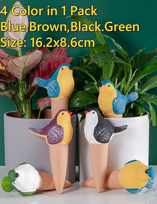 4 Pack Plant Watering Devices, Magpie Shape Terracotta Watering Spikes, Vacation Self Watering Planter Insert, Automatic Plant Waterer for Indoor Outdoor Plants (Smart Magpie)