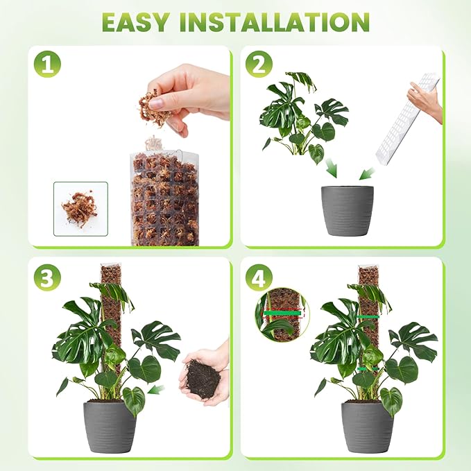 EOX 6 Pcs 24 Inch Plastic Moss Pole for Plants Monstera, Plant Poles for Climbing Plants, Plant Support for Indoor Plants Work with Sphagnum Moss, Garden Ties